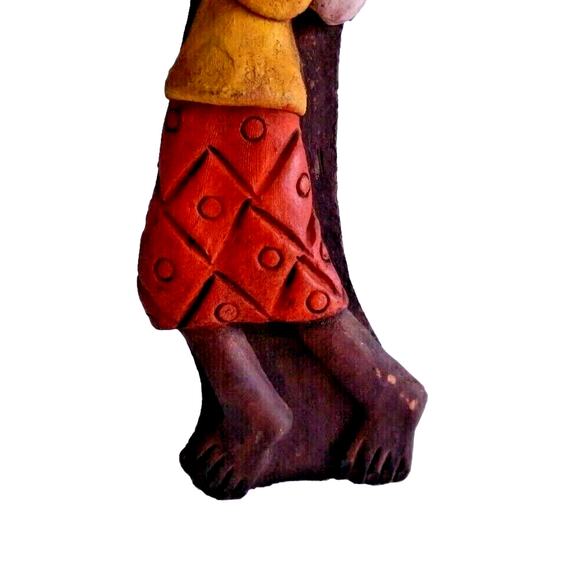 Vintage Terracotta Hand Painted Carved Haiti Woman Figure Wall Hanging Decor 14" - Picture 6 of 8